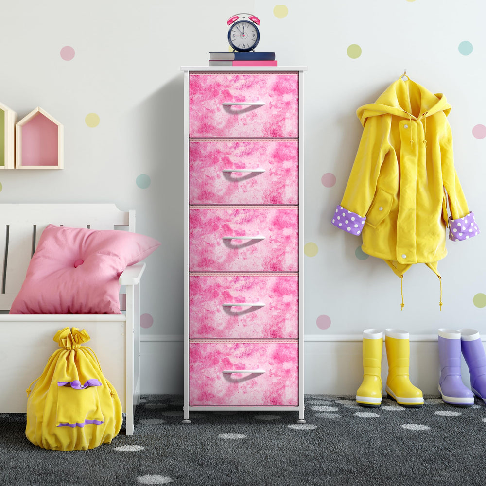 Sorbus fabric dresser nursery playroom setup demonstrates compact organization in small spaces.