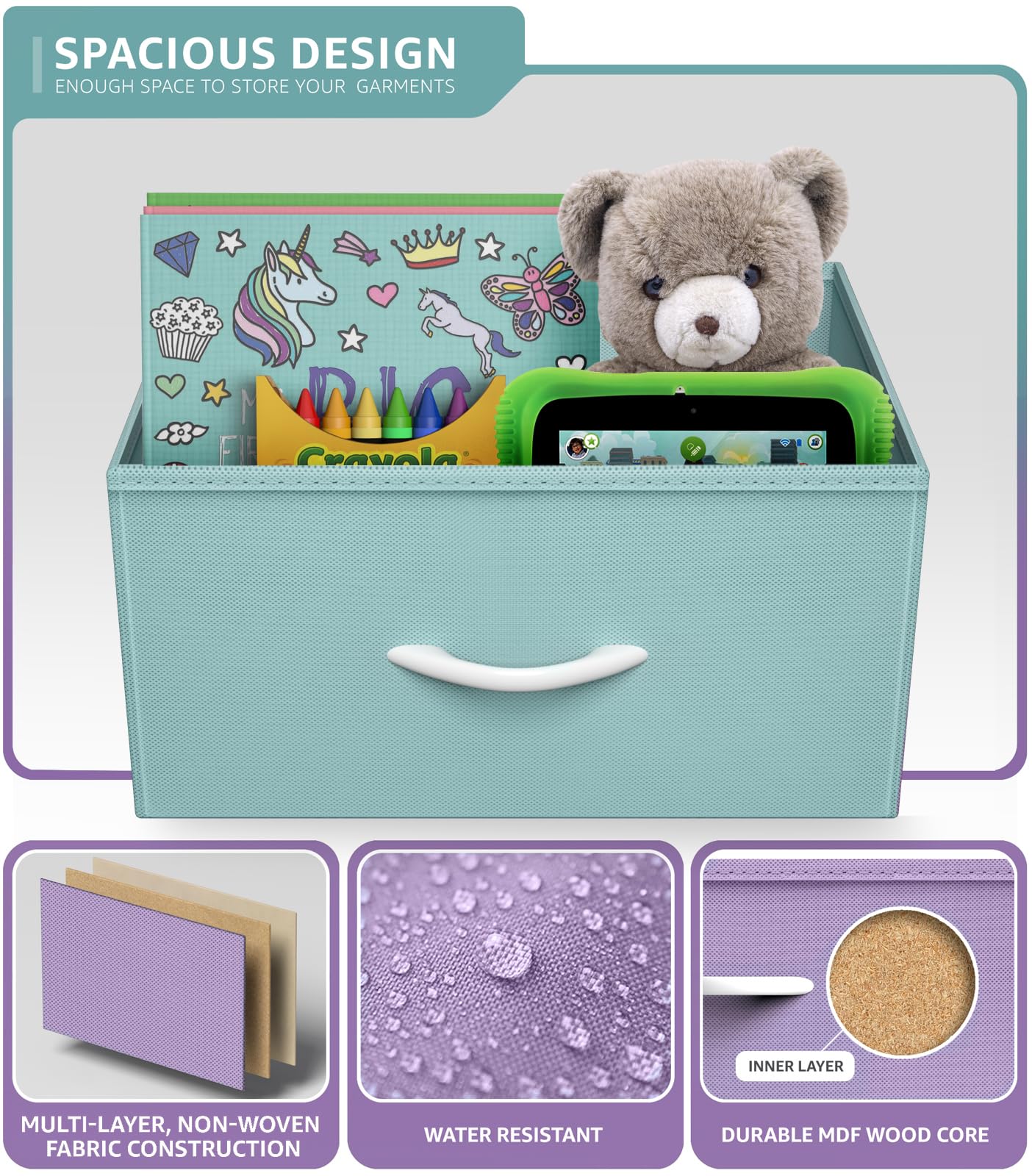 Sorbus fabric dresser pastel drawer open reveals fabric storage capacity