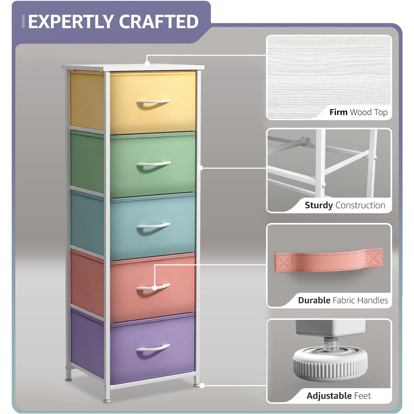 Sorbus fabric dresser pastel steel frame provides sturdy vertical storage