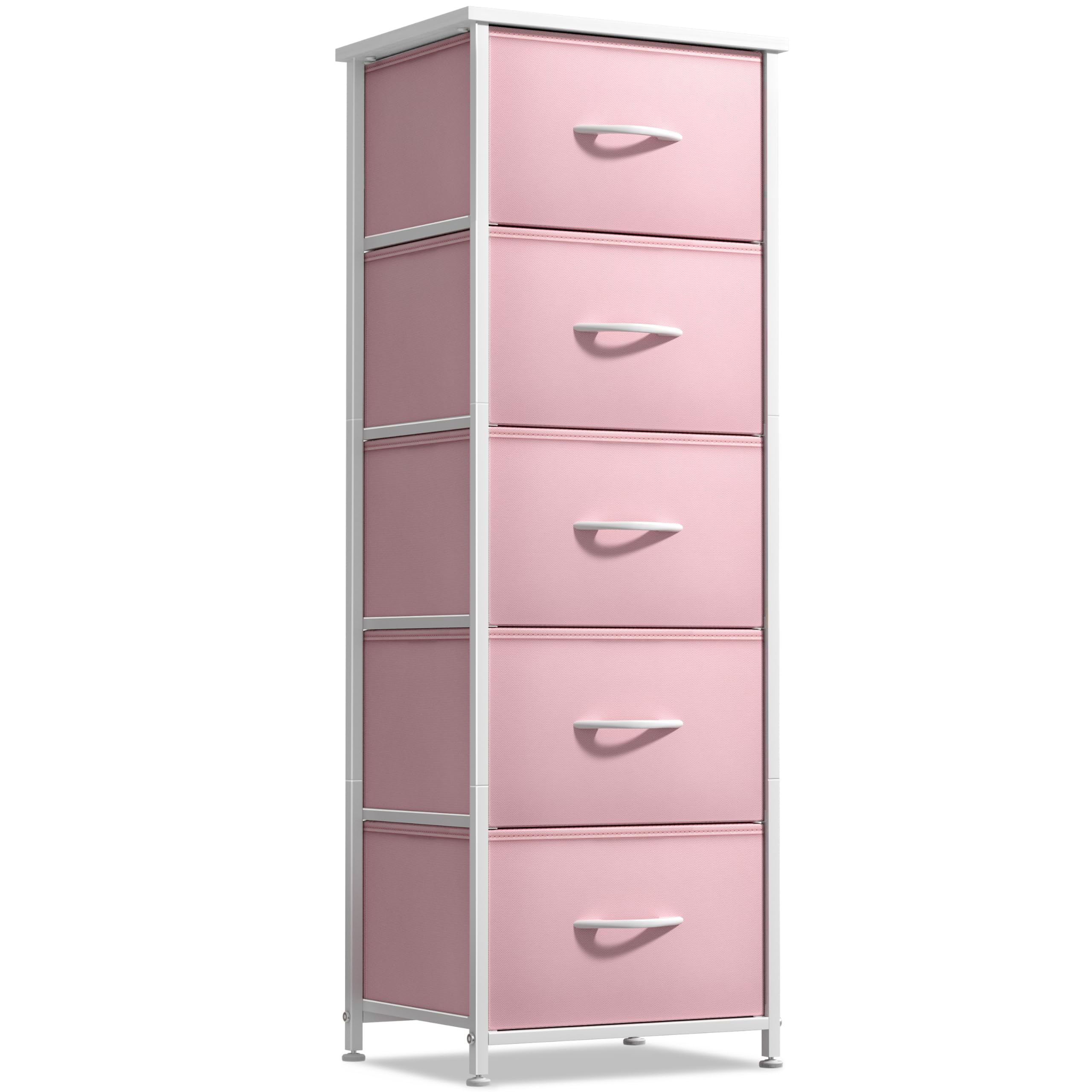 Sorbus fabric dresser pink top surface for easy bedside organization.