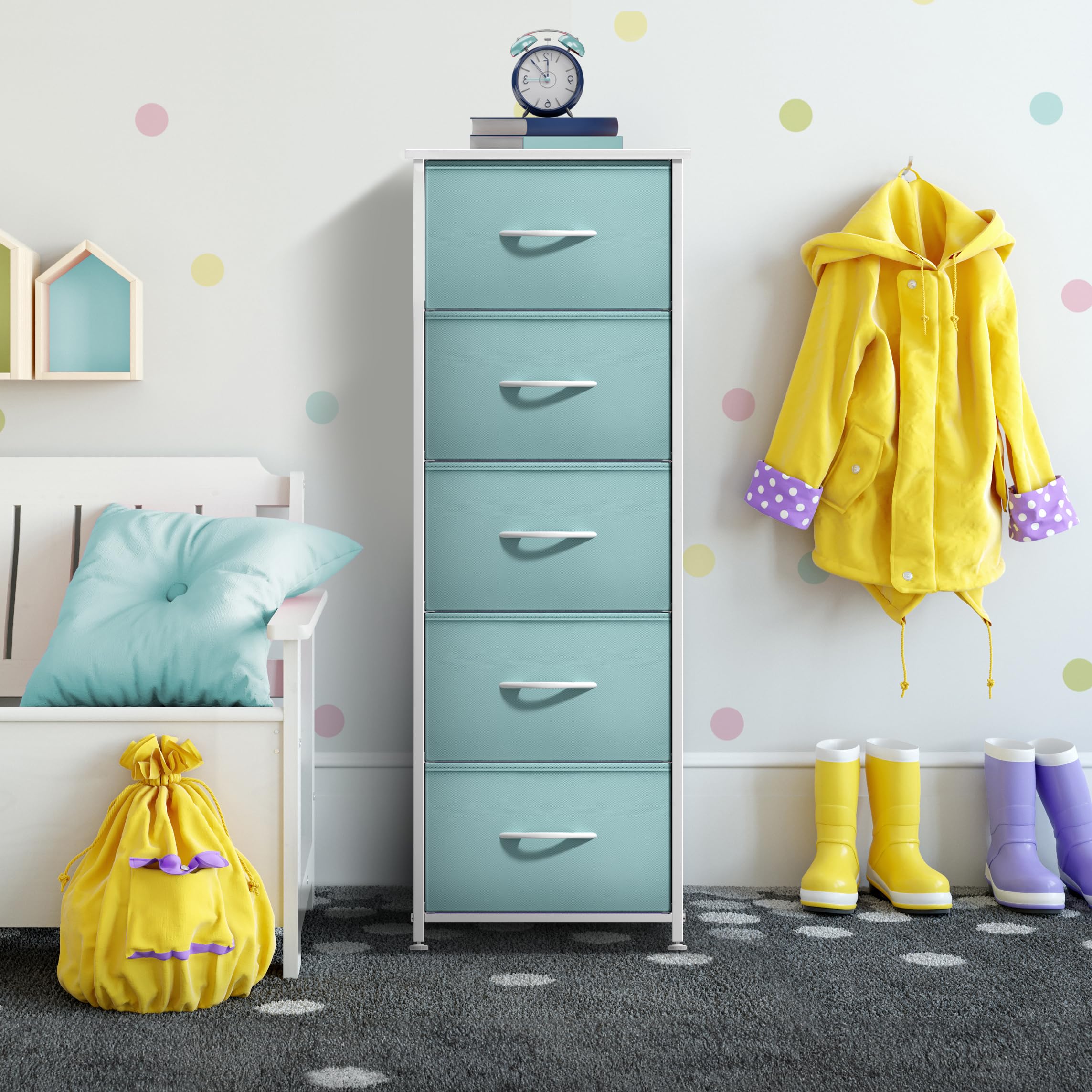Sorbus fabric dresser in a playroom corner showcasing tidy, accessible storage