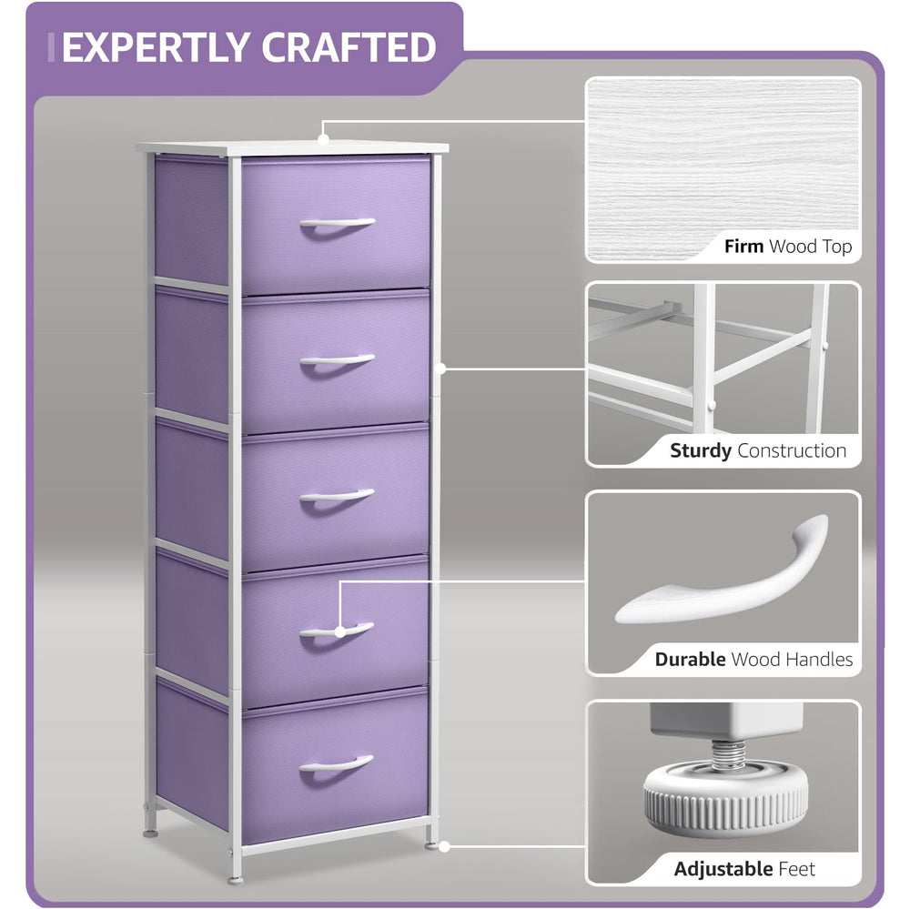 Sorbus fabric dresser purple drawer close-up highlights soft fabric texture