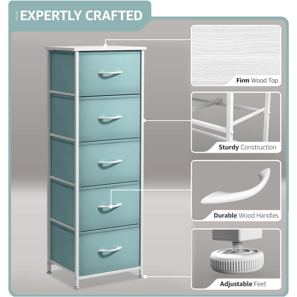 Sorbus fabric dresser steel frame close-up highlights sturdy construction