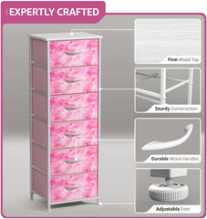 Sorbus fabric dresser tie-dye pink assembly-included for quick tool-free setup.
