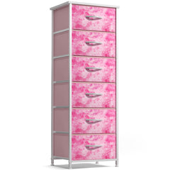 Sorbus fabric dresser tie-dye pink front view for organized kids' clothing and toys.