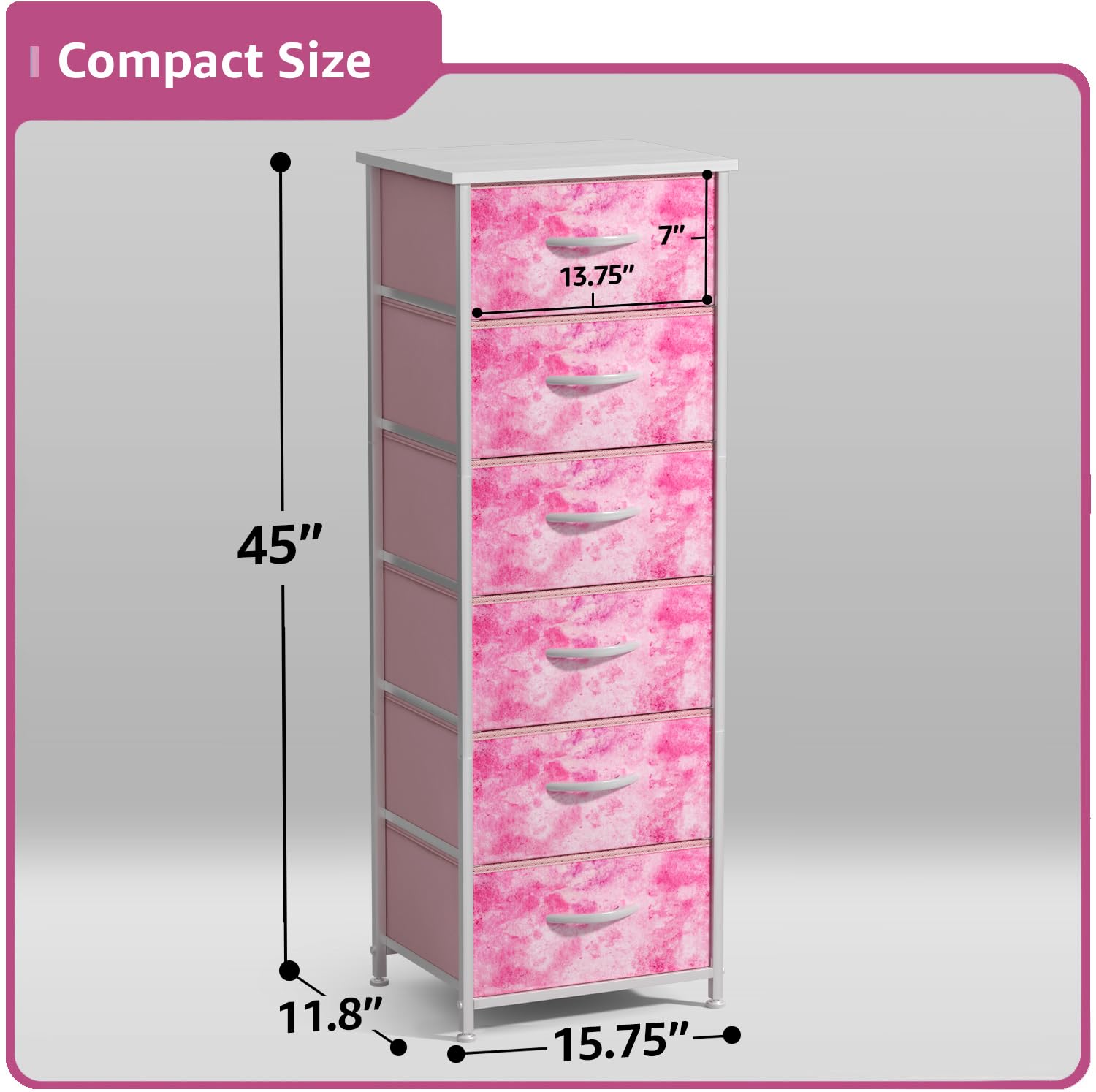 Sorbus fabric dresser tie-dye pink wooden top ready for clock and essentials.