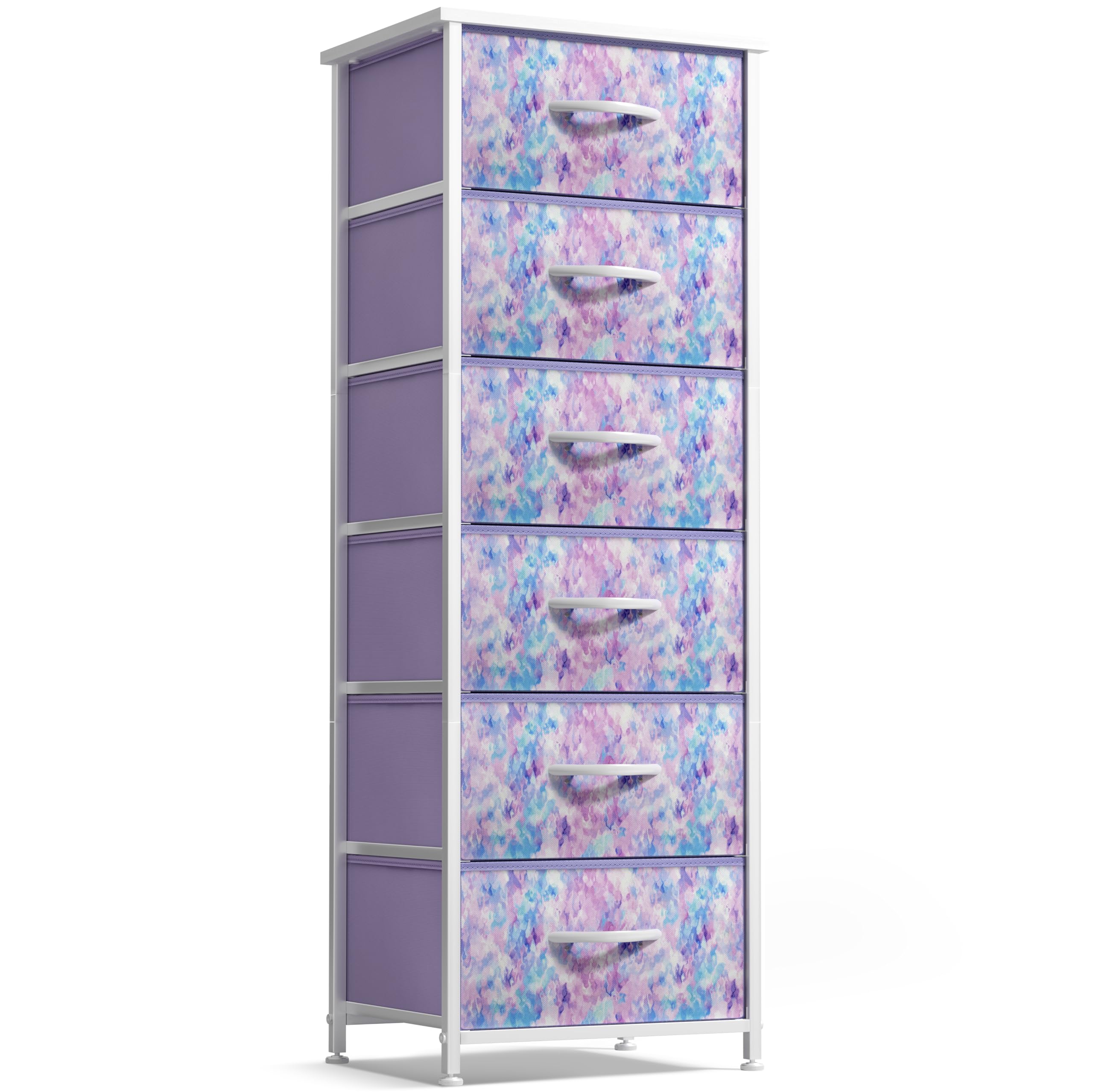 Sorbus fabric dresser tie-dye purple front view showing organized kids' clothes storage.