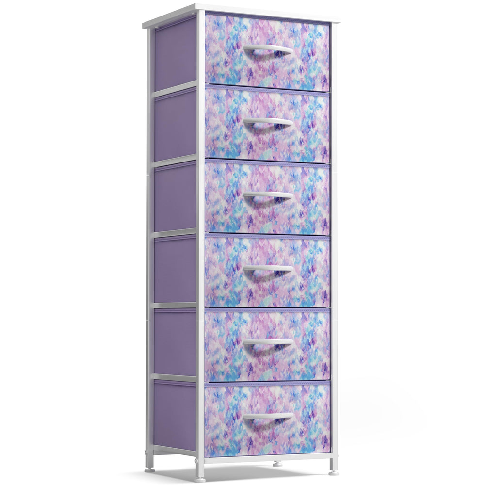 Sorbus fabric dresser tie-dye purple front view showing organized kids' clothes storage.