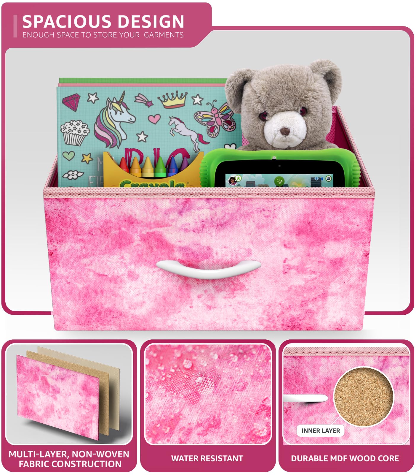 Sorbus fabric dresser wood-top and drawer image showcases versatile bedroom storage options.