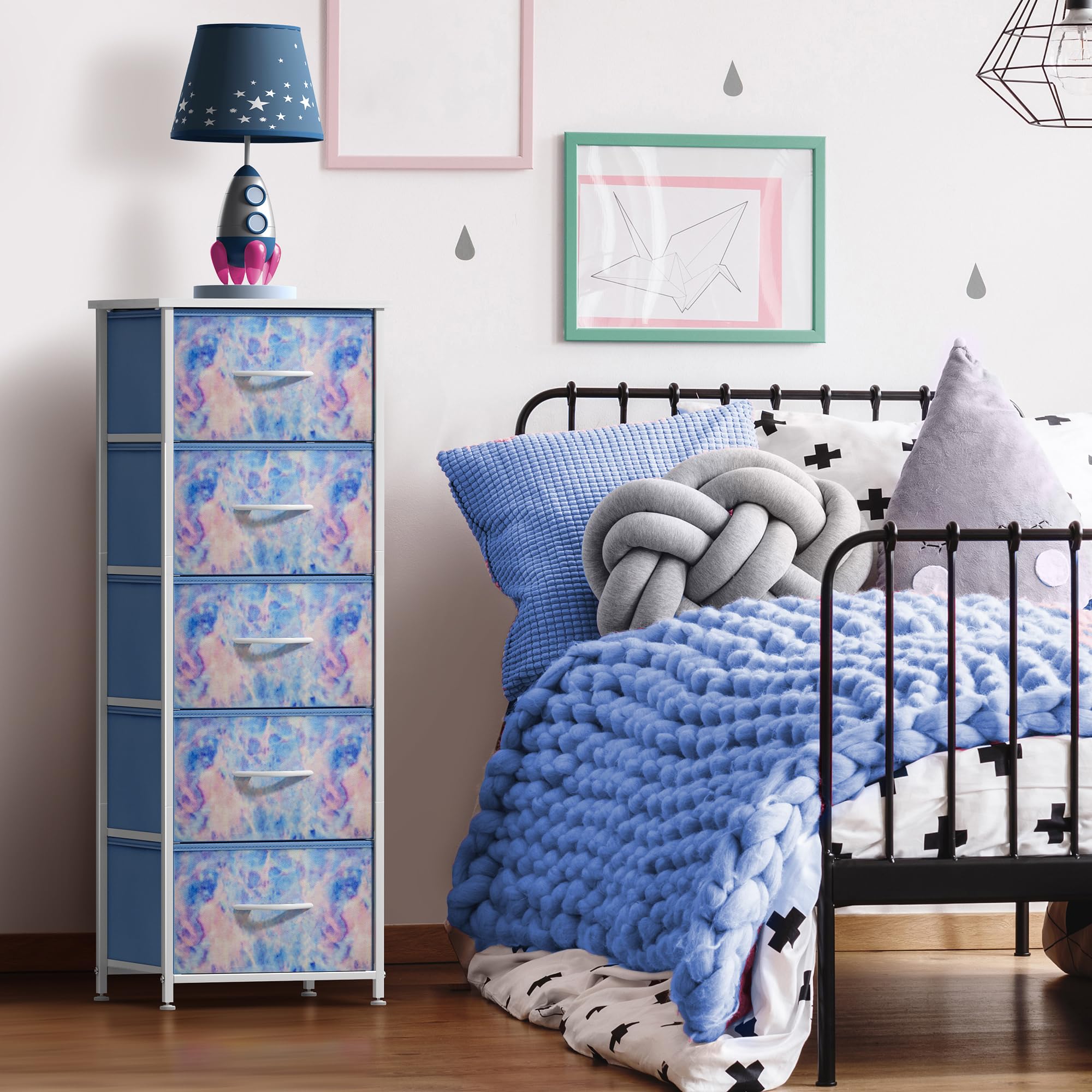 Sorbus fabric dresser wood-top and drawers close-up for sturdy toy and clothing storage.