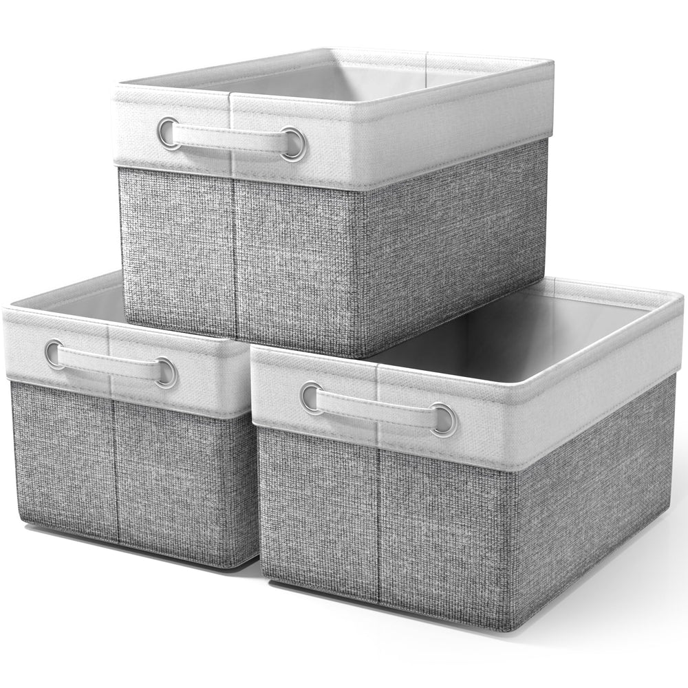 Sorbus fabric storage bins front view in a 3-pack for shelf organization.