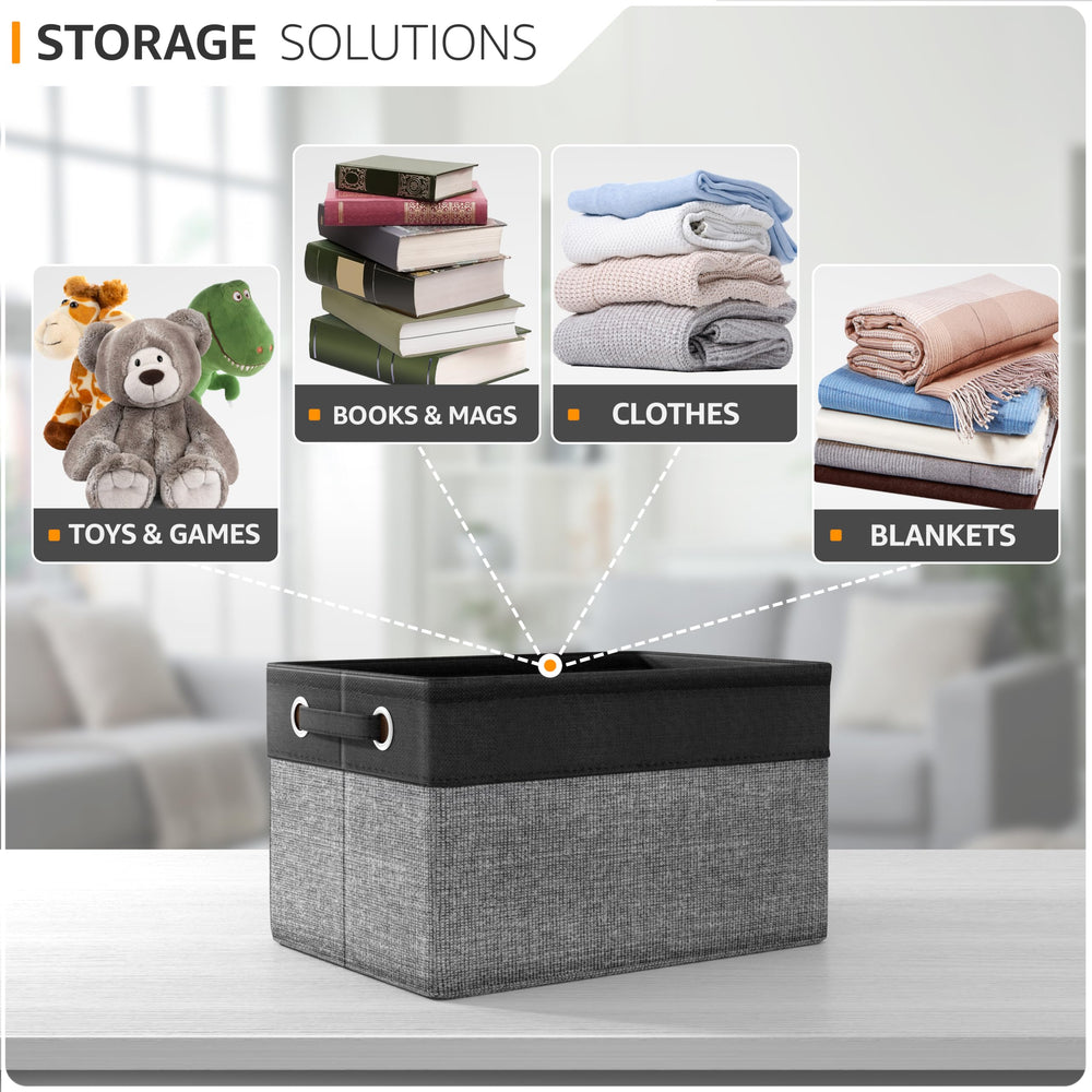 Sorbus fabric storage cubes in playroom beside toys for organized playtime