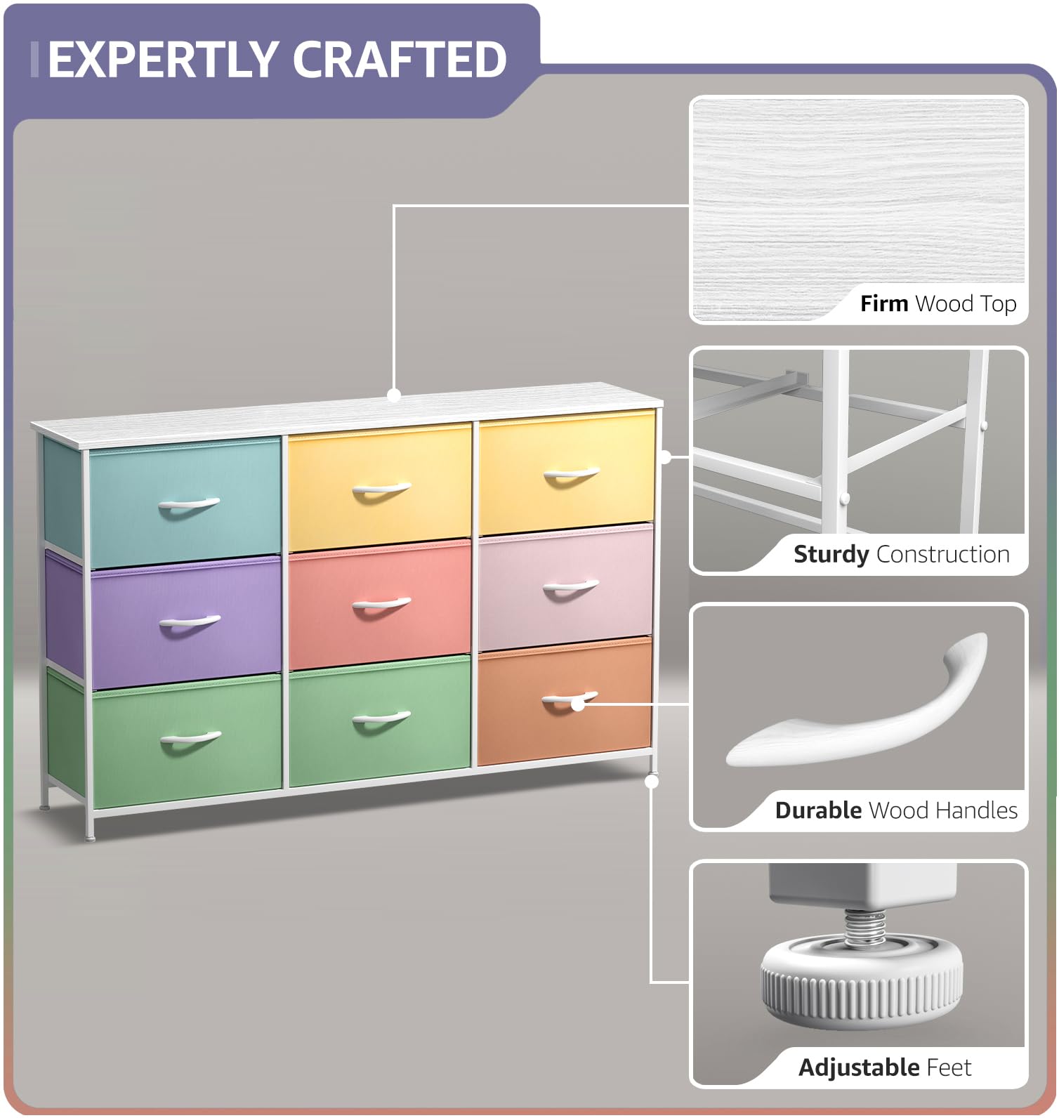 Sorbus Kids Dresser dimensions help fit bedrooms, nurseries, and closets.