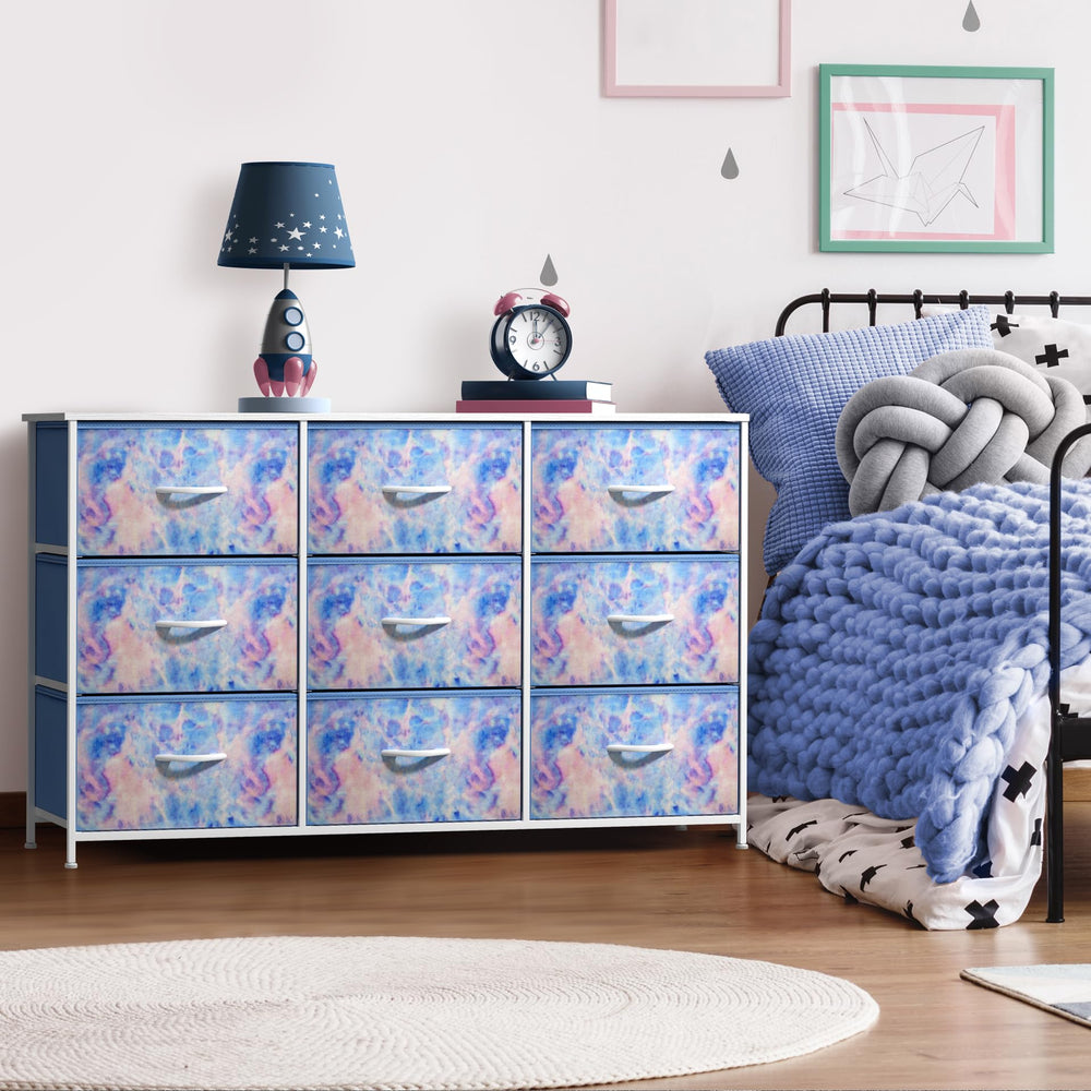 Sorbus Kids Dresser front view showing accessible fabric drawers for clothing