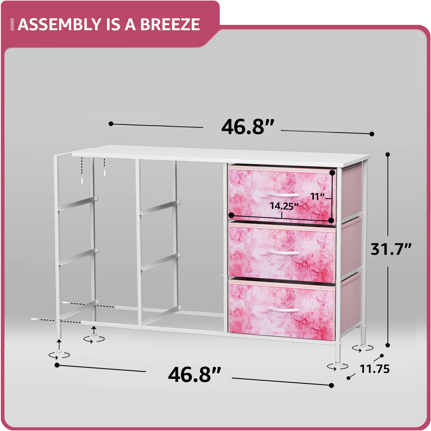 Sorbus Kids Dresser drawer open showcasing fabric storage capacity.