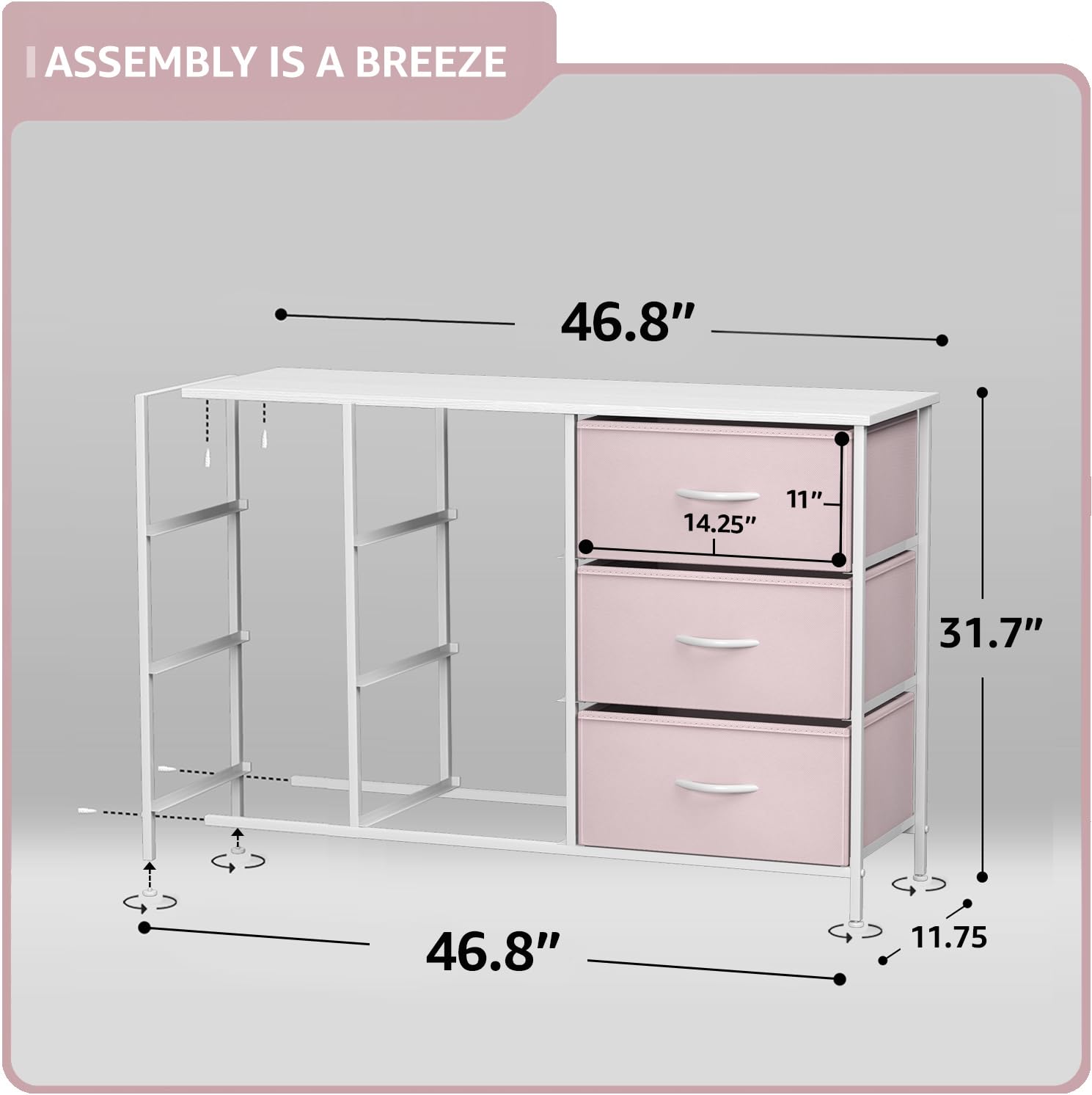 Sorbus dresser foldable fabric drawers closeup highlighting flat storage and portability