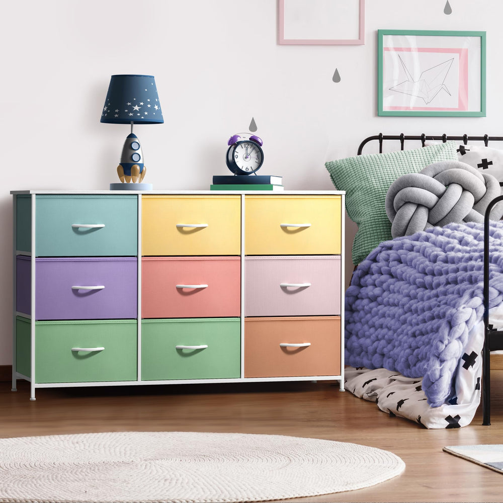 Sorbus Kids Dresser fabric drawers keep toys and clothes neatly organized.