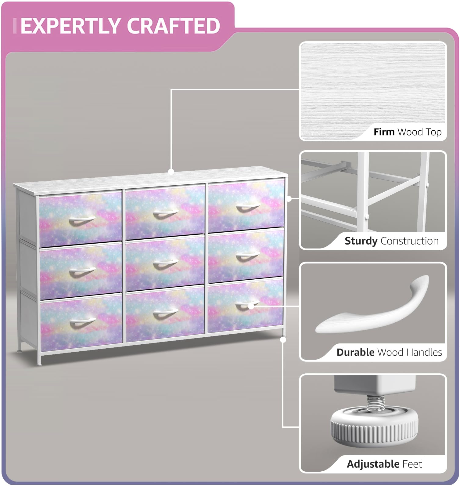 Sorbus Kids Dresser foldable drawers for flat storage when not in use.