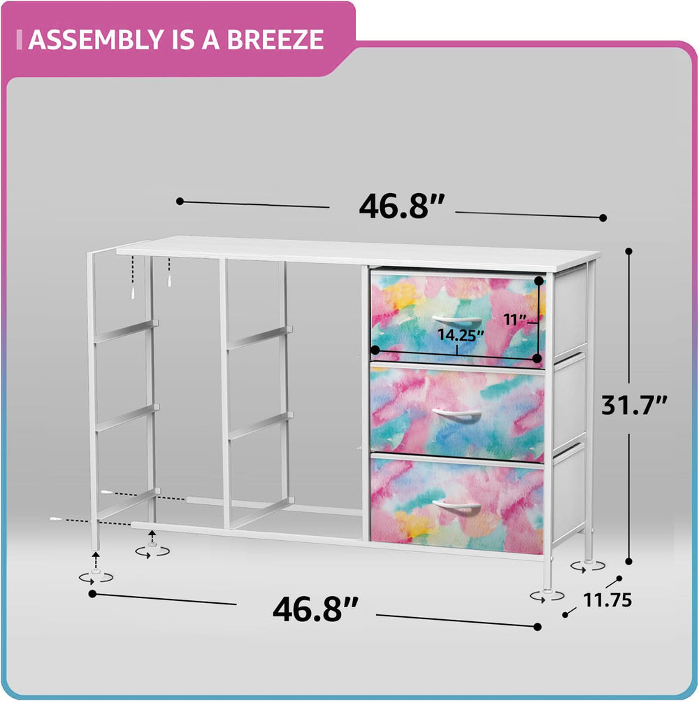Sorbus Kids Dresser foldable drawers illustrate easy packing and space-saving setup.