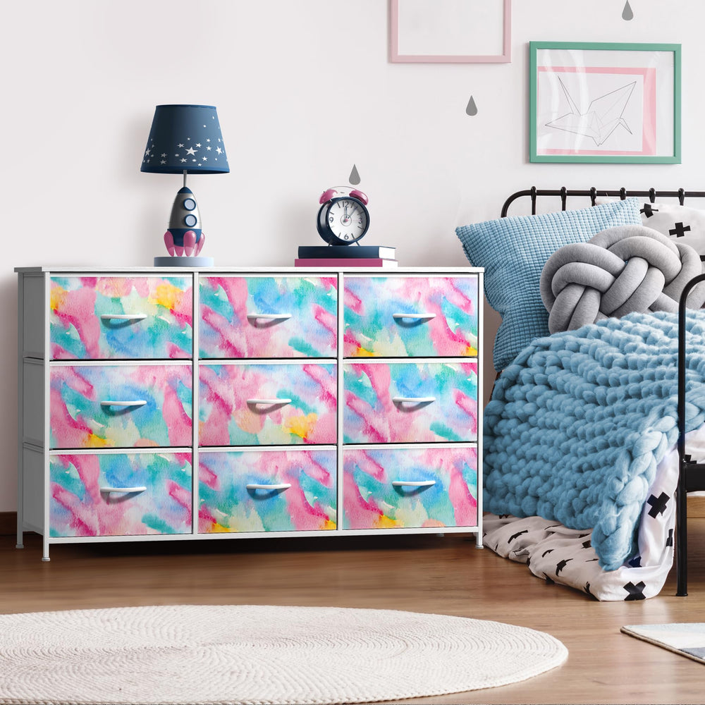 Sorbus Kids Dresser wood-top detail emphasizes sturdy surface for decor and daily use.