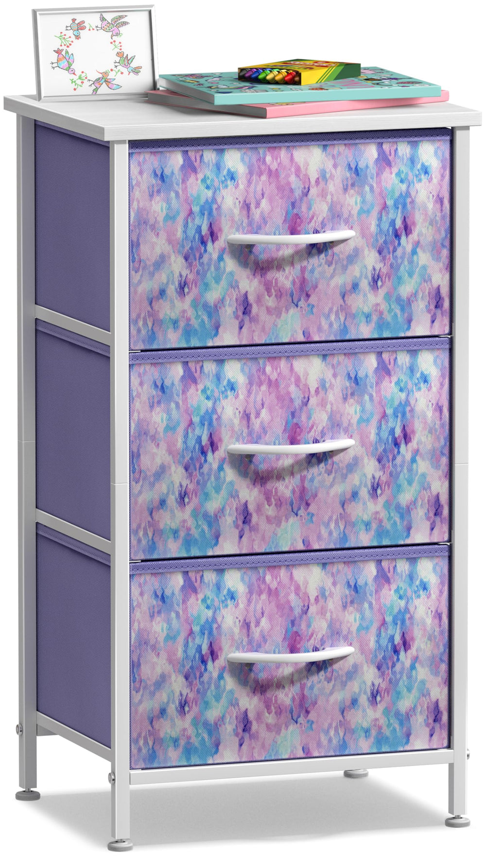 Sorbus nightstand 3-drawer tie-dye design offers compact bedside storage.