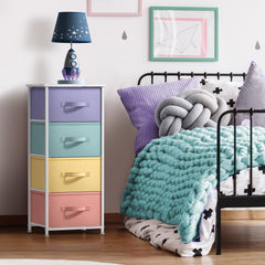 Sorbus nightstand drawers close-up highlights easy-pull fabric drawers for quick access.