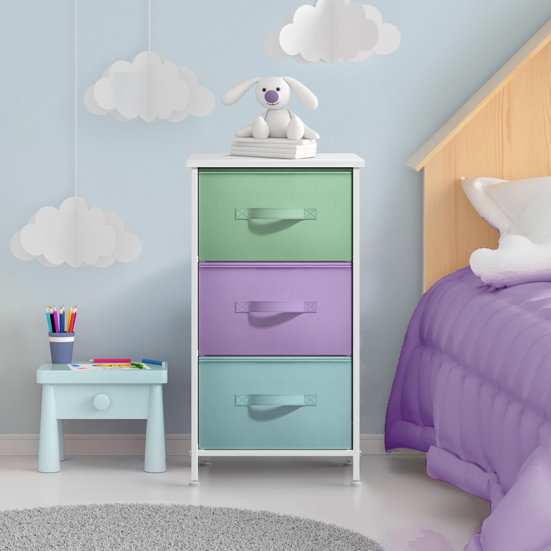 Sorbus nightstand open-drawers soft fabric storage keeps clutter hidden and easily accessible.