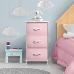 Sorbus nightstand pink fabric drawers keep clutter tucked away.