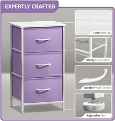 Sorbus nightstand removable fabric drawers allow quiet opening and easy maintenance.