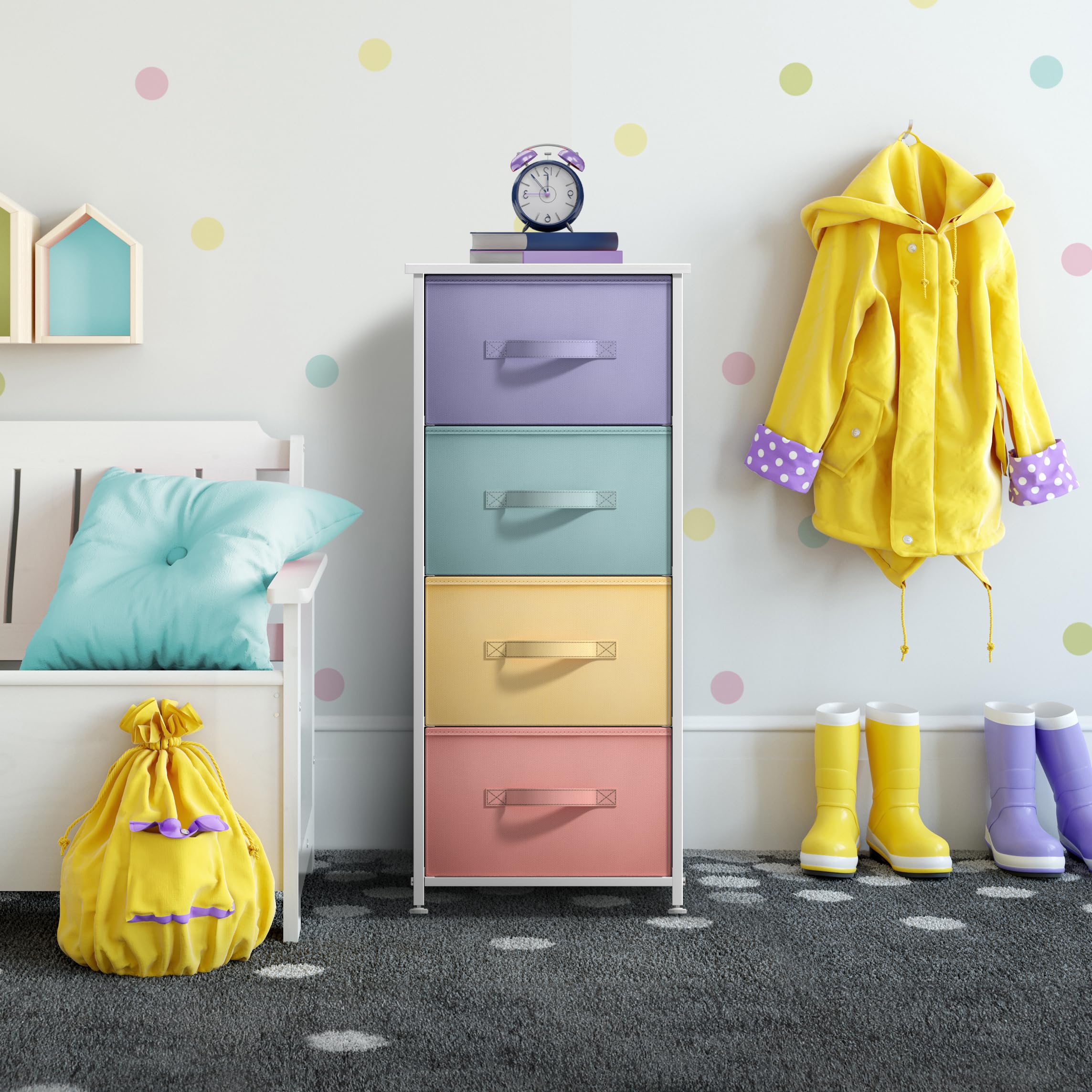 Sorbus nightstand room shot demonstrates compact, versatile end table for small rooms.
