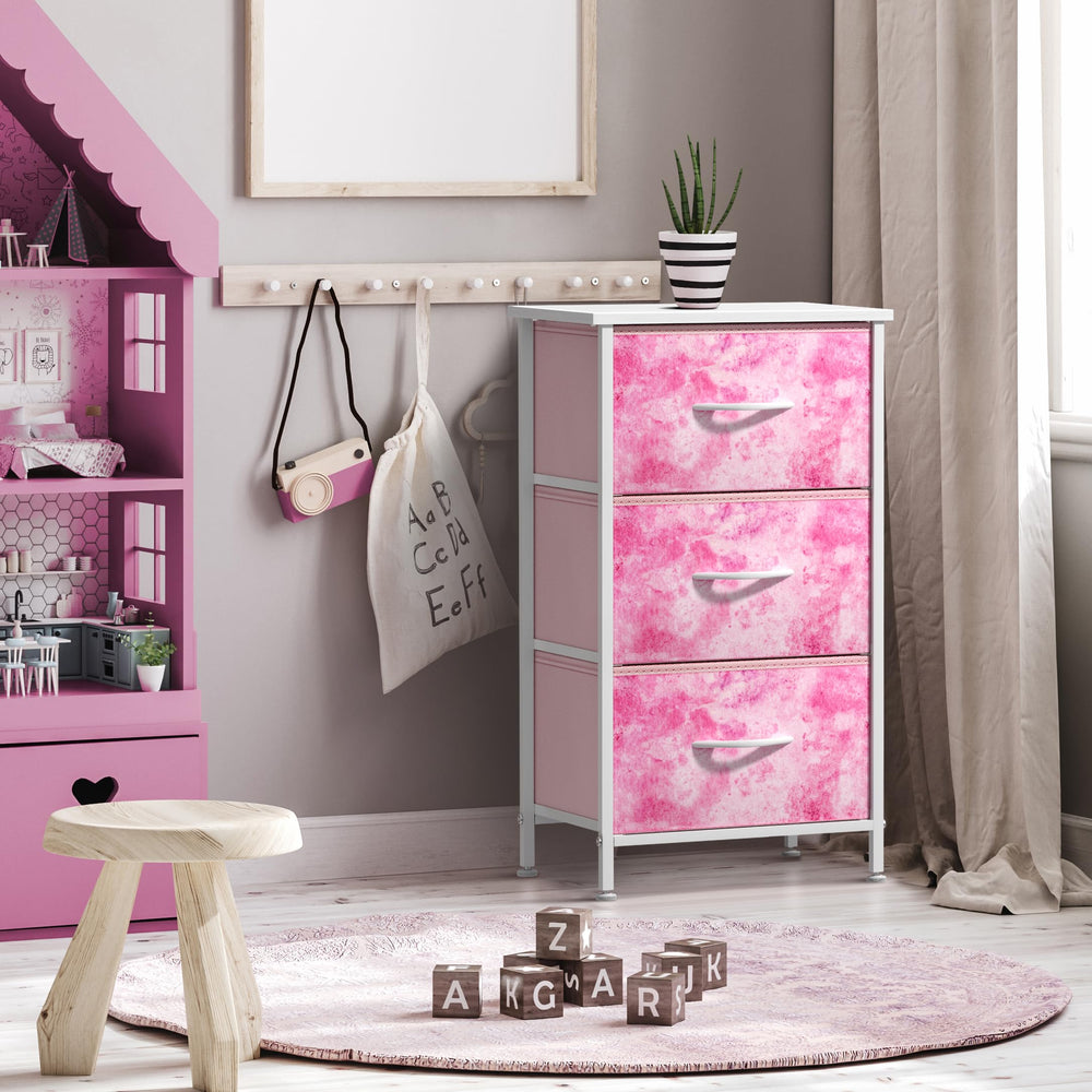 Sorbus nightstand tie-dye fabric close-up highlights durable non-woven material
