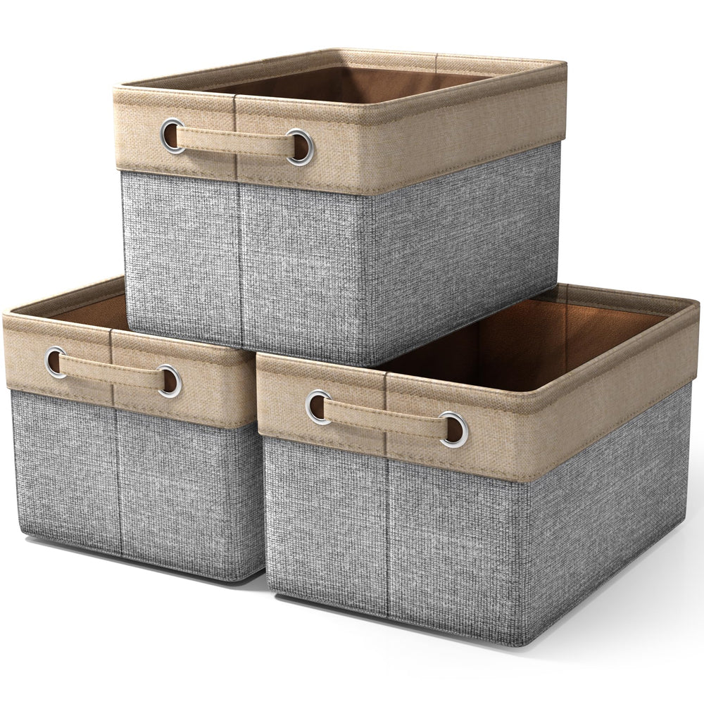 Sorbus premium storage cubes front view in grey-tan for decluttering toy storage