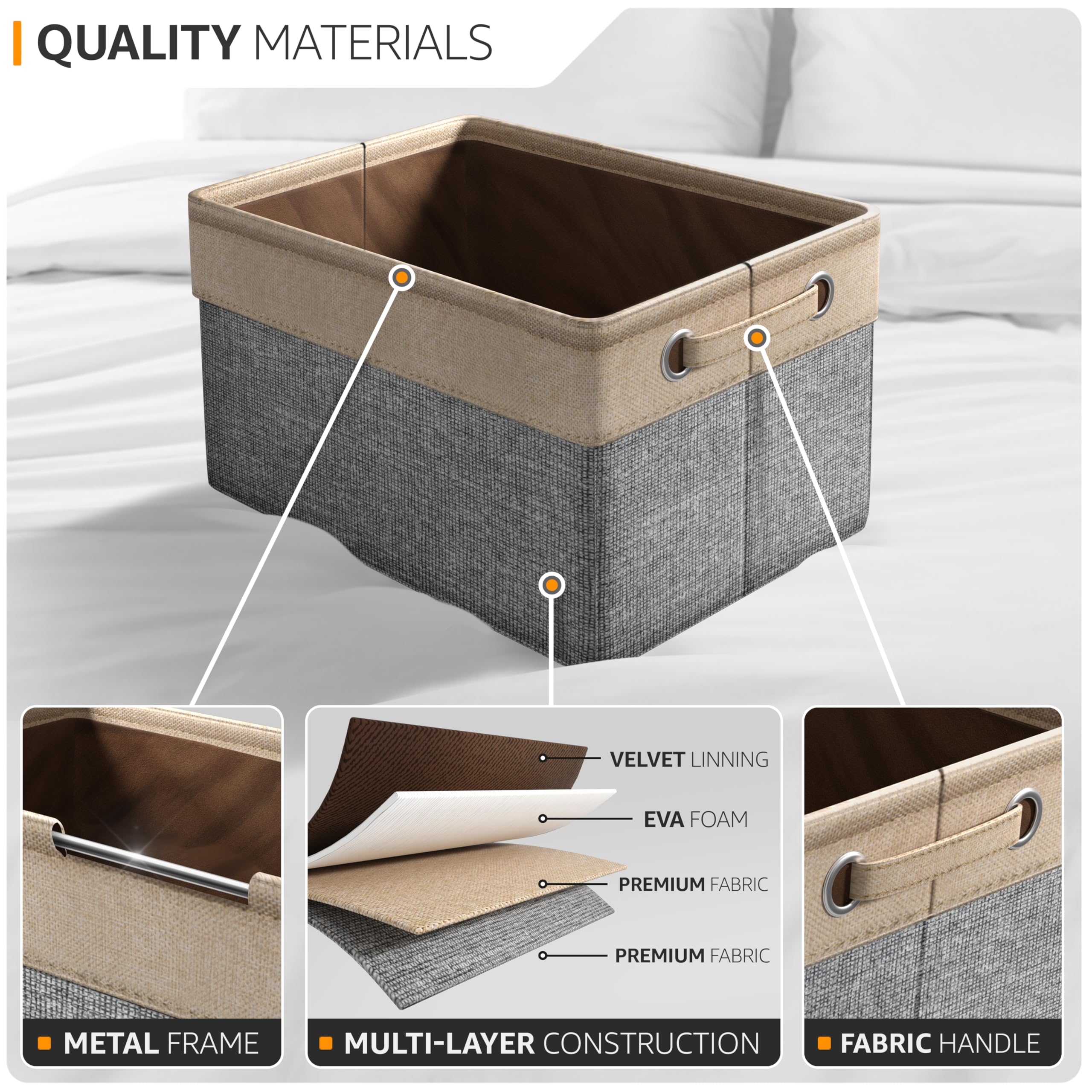 Sorbus premium storage cubes close-up texture highlighting soft cotton and jute fabric for durable storage