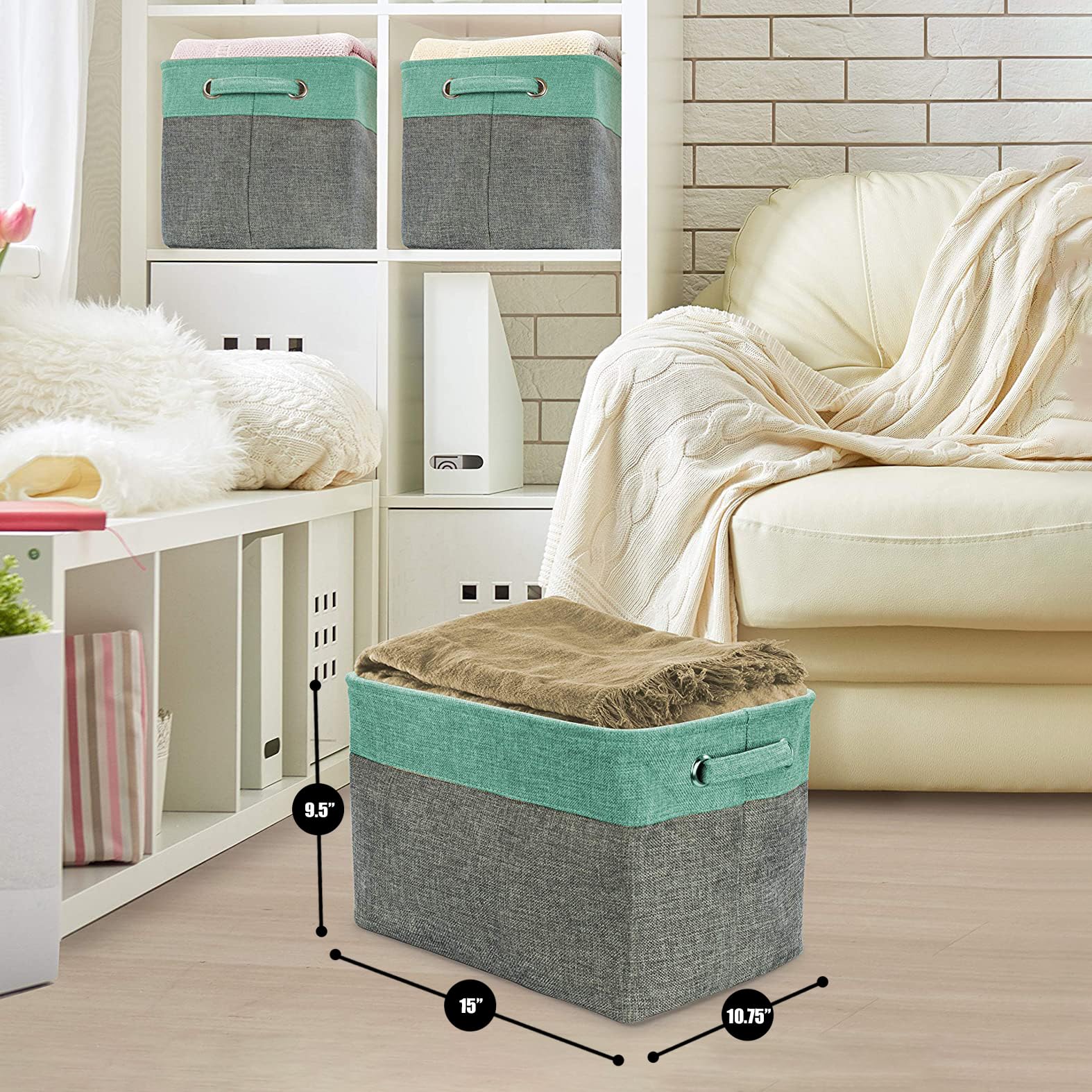 Sorbus Premium Storage Cubes teal collapsible flat for compact closet storage and portability.