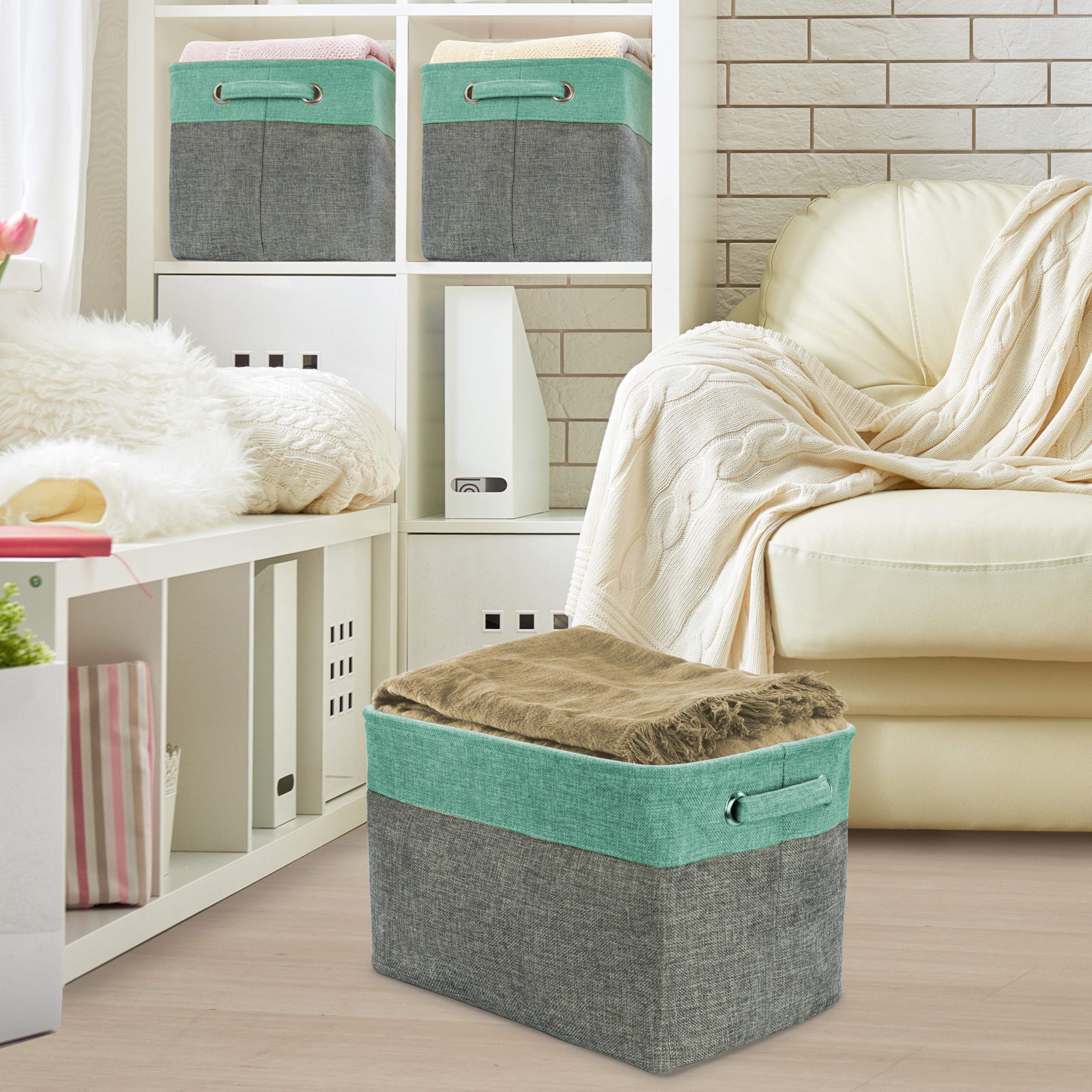 Sorbus Premium Storage Cubes teal durable fabric for long-lasting home office organization.