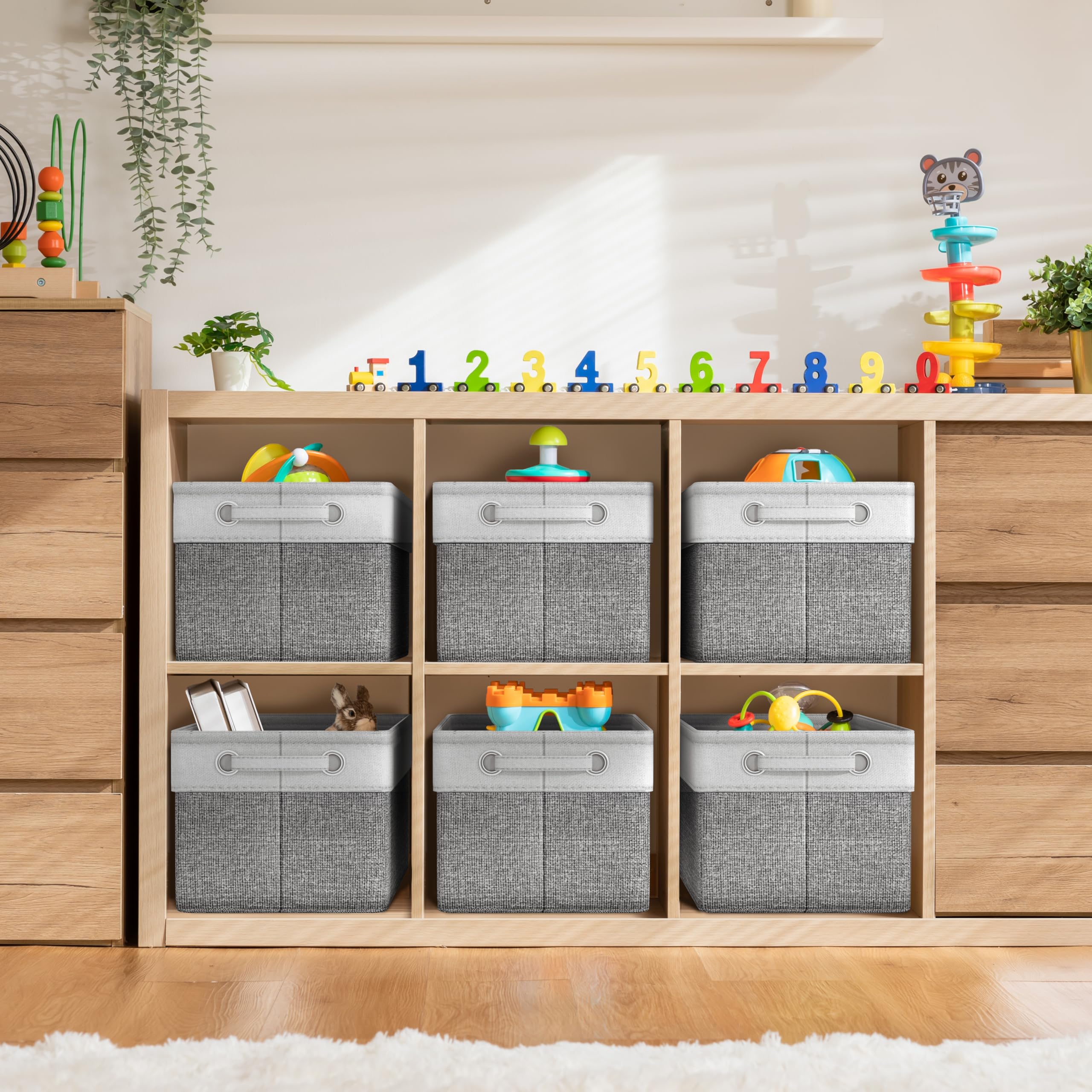 Sorbus shelf-storage bins placed in a cube storage system for tidy access.