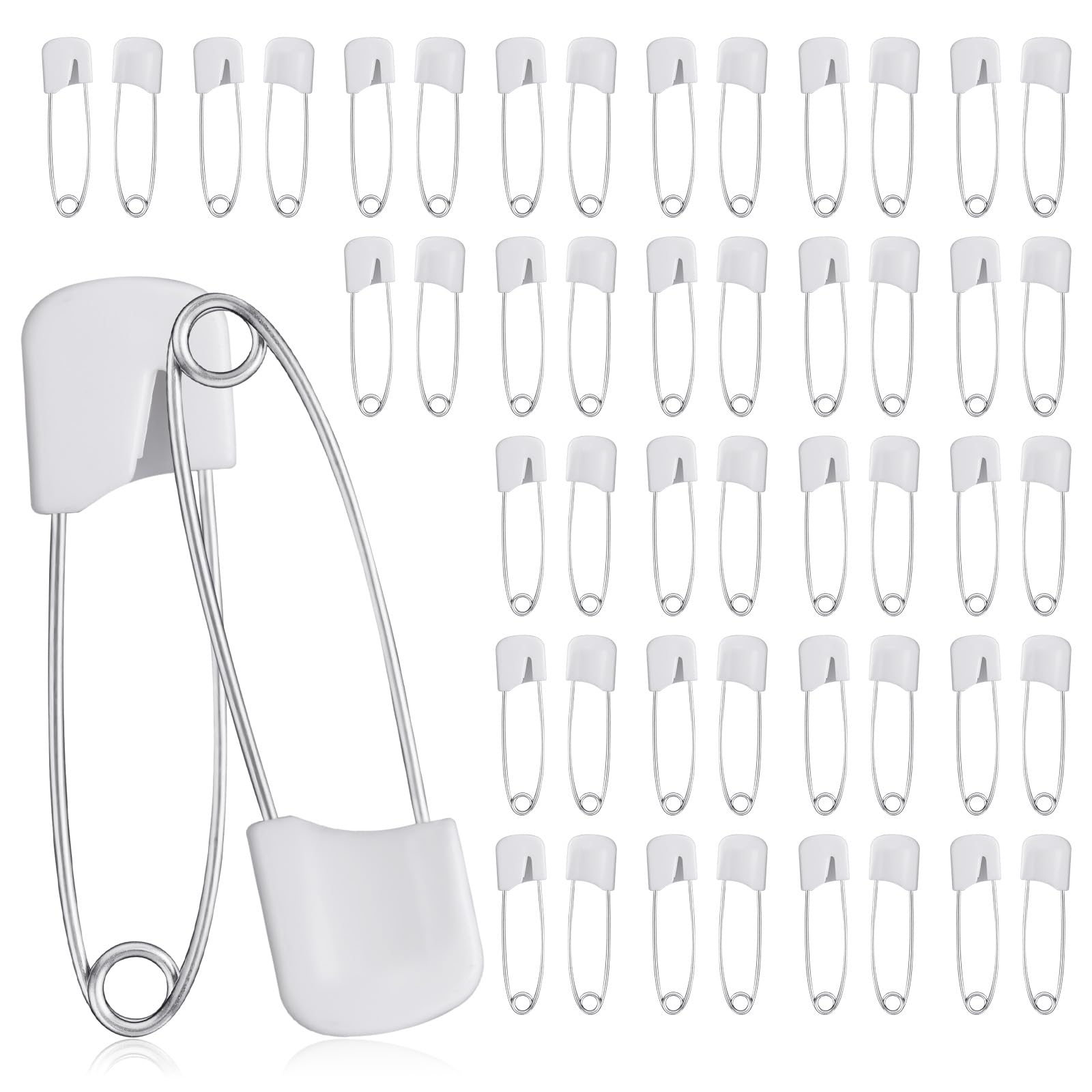 Sorcristy 50pcs safety pins white packaging for easy organization and quick fixes