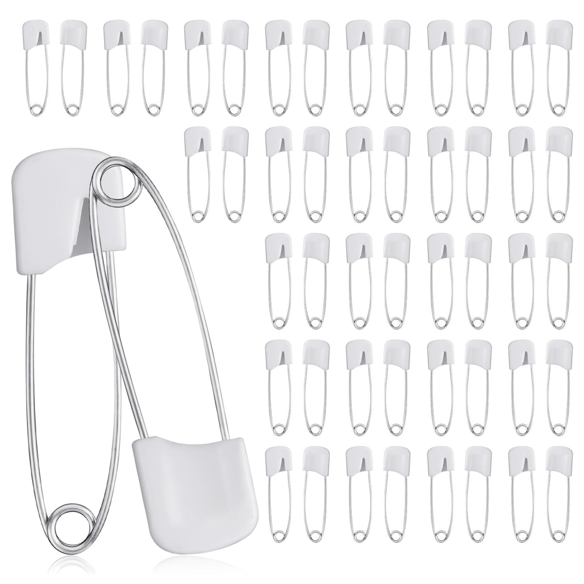 Sorcristy 50pcs safety pins white packaging for easy organization and quick fixes
