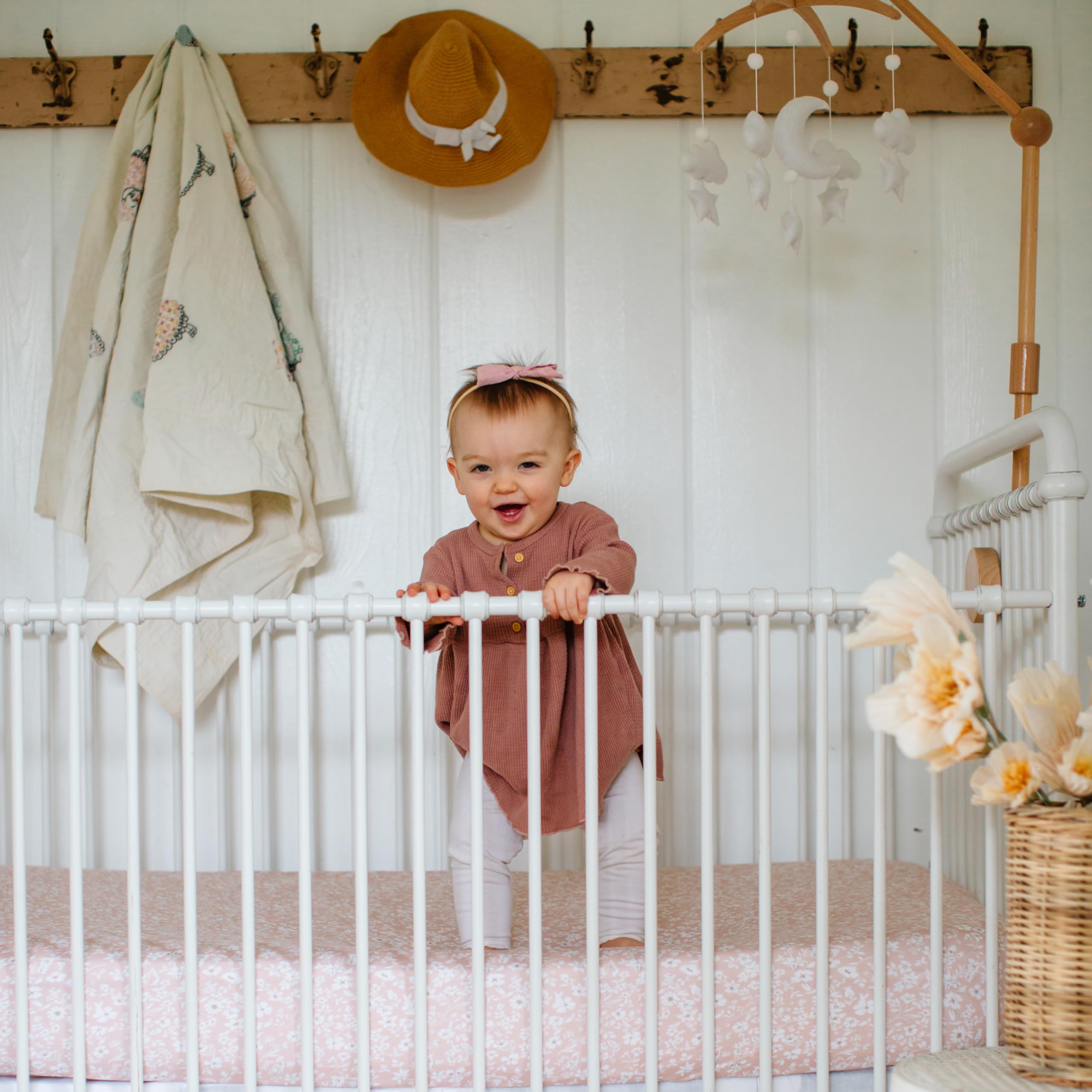 Sorrel + Fern crib sheets care: machine-wash cold and gentle cycle.