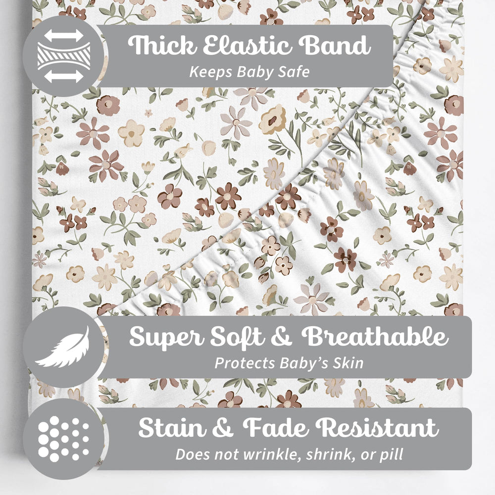 Sorrel + Fern crib sheets elastic band close-up for secure fit.