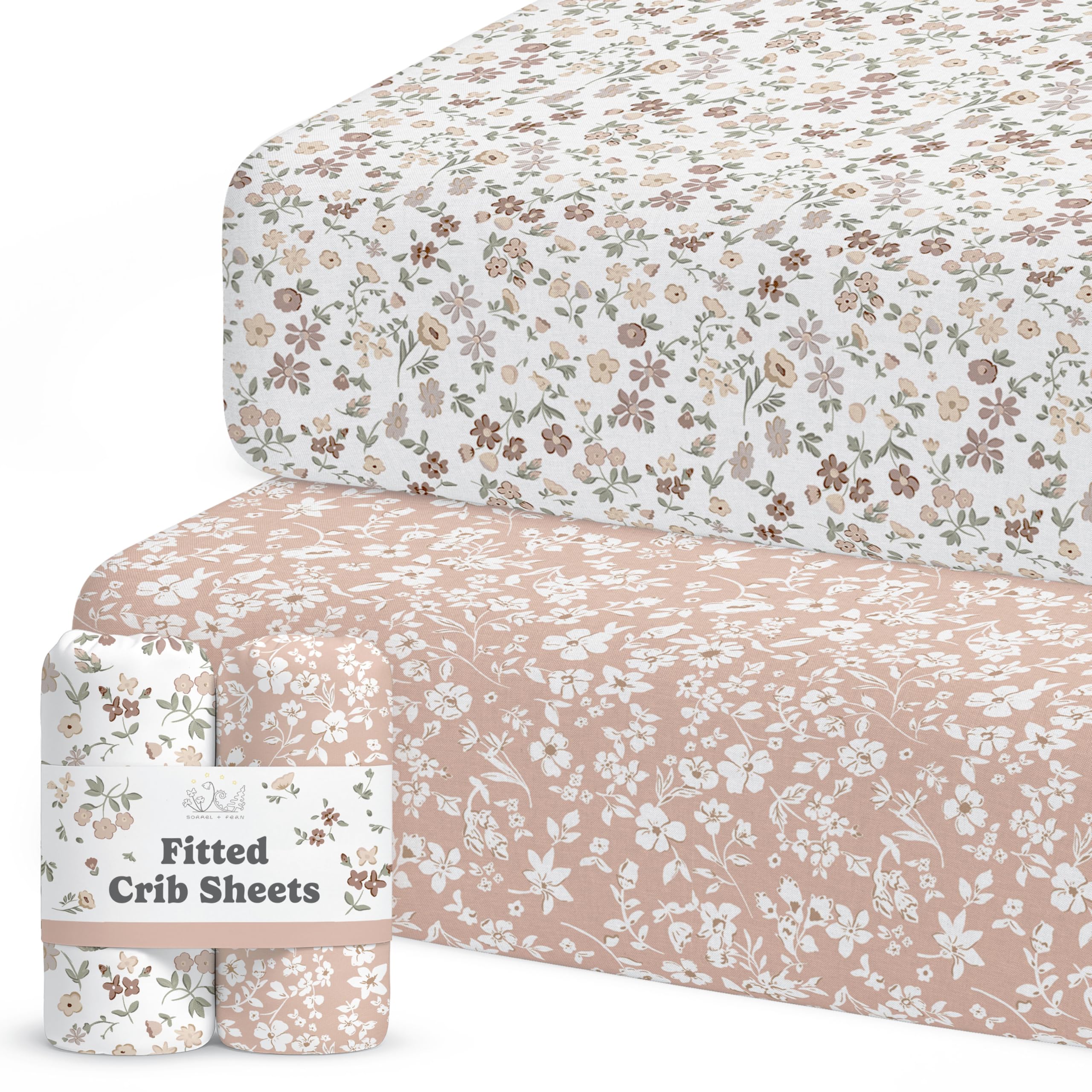 Sorrel + Fern crib sheets neutral close-up reveals buttery-soft cotton blend.