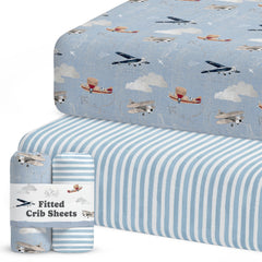 Sorrel Fern airplanes in the clouds pattern closeup shows breathable, skin-friendly fabric.