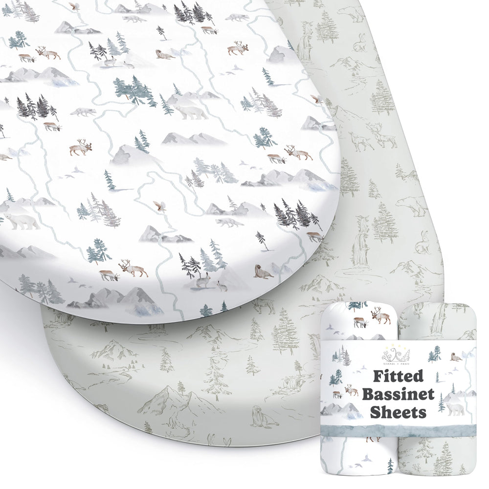 Sorrel + Fern Arctic Journey pattern close-up, ultra-soft cotton blend for baby comfort.