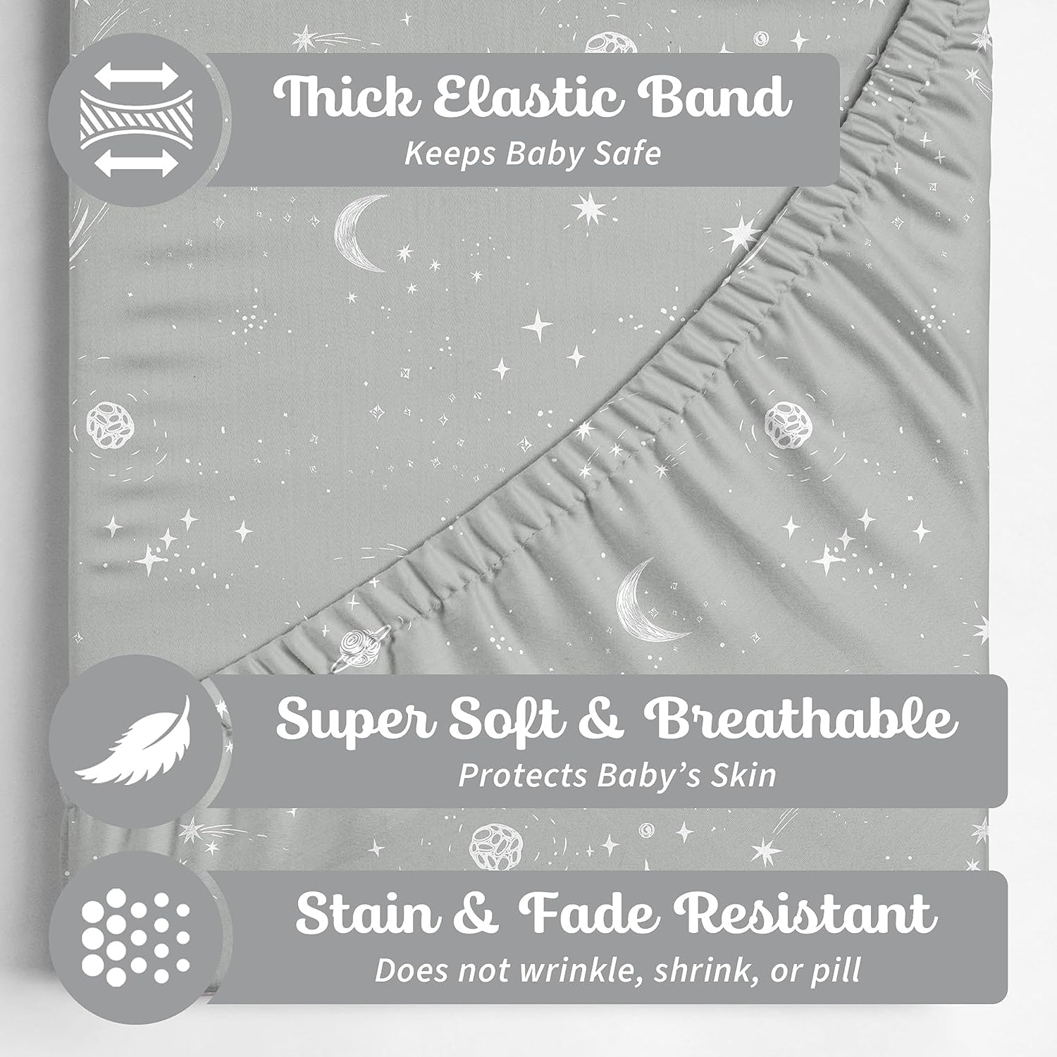 Sorrel + Fern Moon pattern close-up emphasizes gentle stretch and secure fit