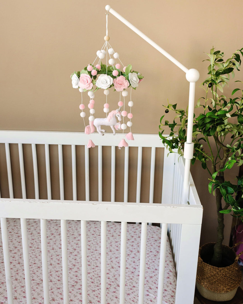 Sorrel + Fern Unicorn Blossom mobile crafted from sustainable felt materials for eco-friendly decor.