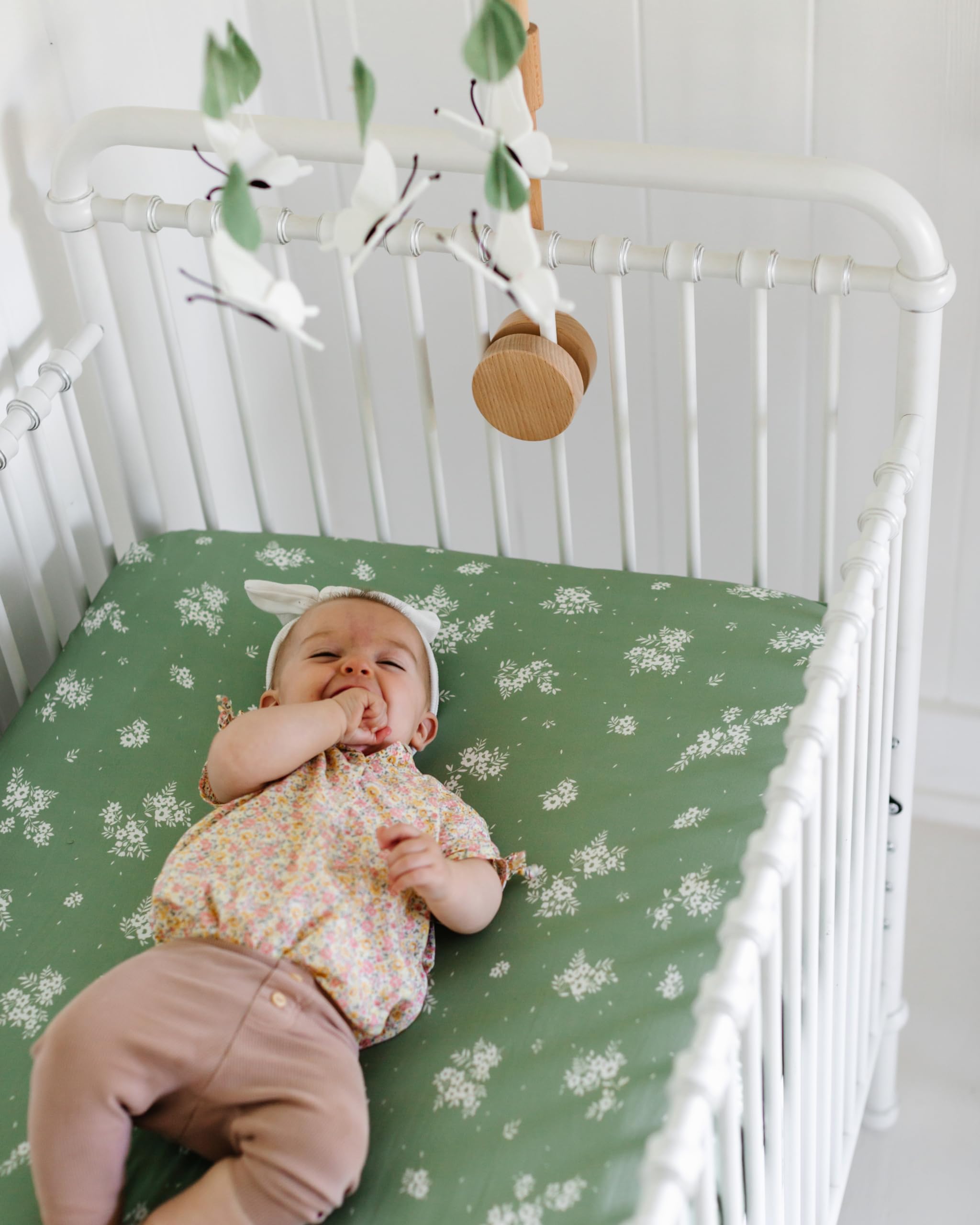 Sorrel + Fern baby shower gift mobile in white butterflies for versatile gifting