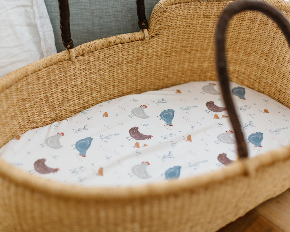 Sorrel and Fern bassinet sheets with elastic band for Stay-Put fit