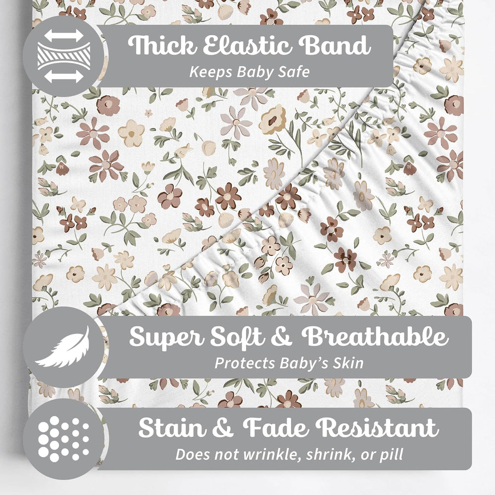 Sorrel + Fern bassinet sheets with fitted edges ensure secure fit.