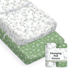 Sorrel + Fern Butterfly Garden changing pad cover set shows vibrant print for nursery charm.