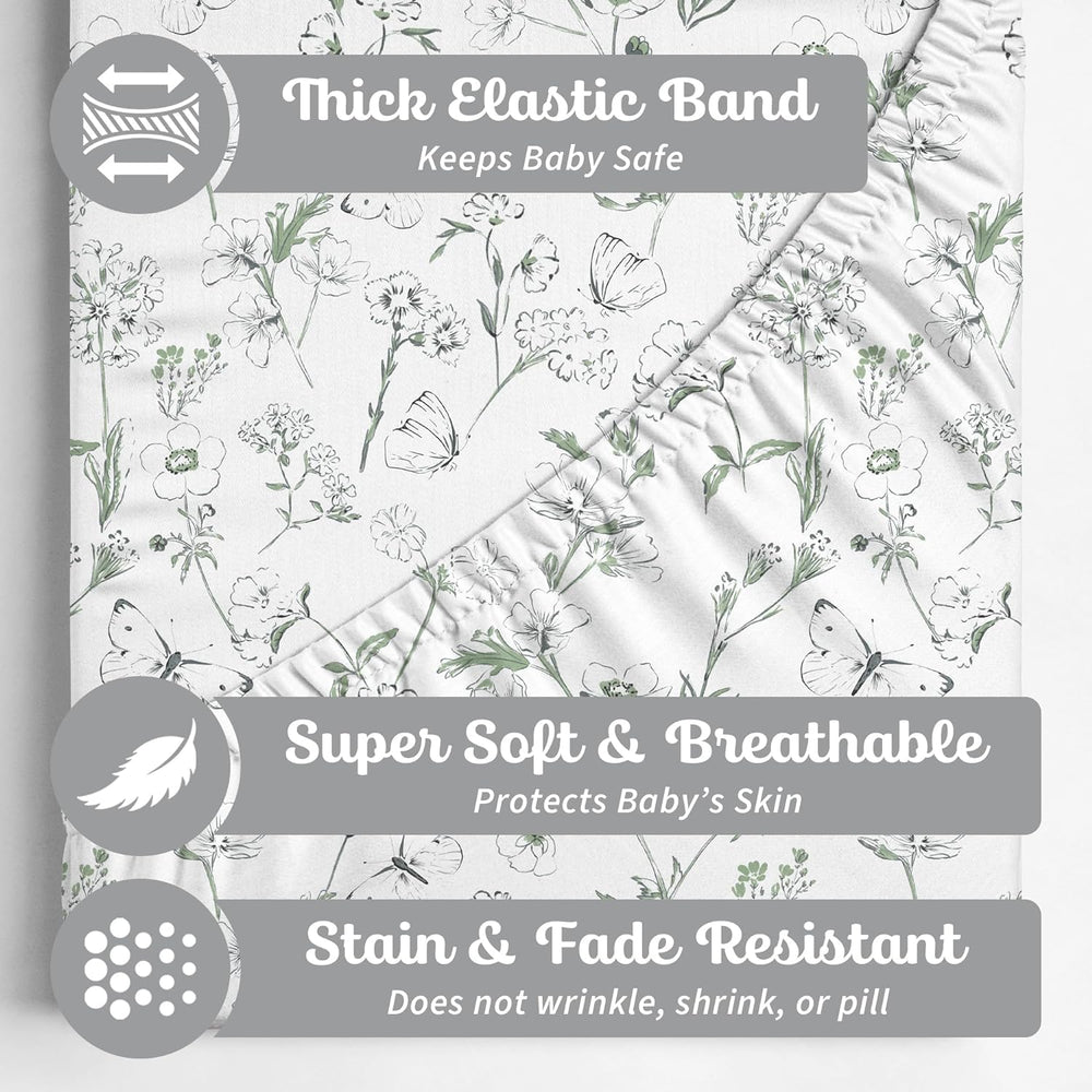 Sorrel + Fern changing pad cover close-up reveals ultra-soft cotton and secure elastic.